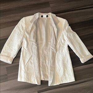 Harve Benard White Linen Open Front Blazer